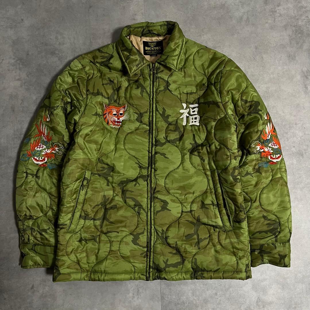 美品！HOUSTON ベトジャン　キルティングL 刺繍　中綿　ミリタリー　マップ