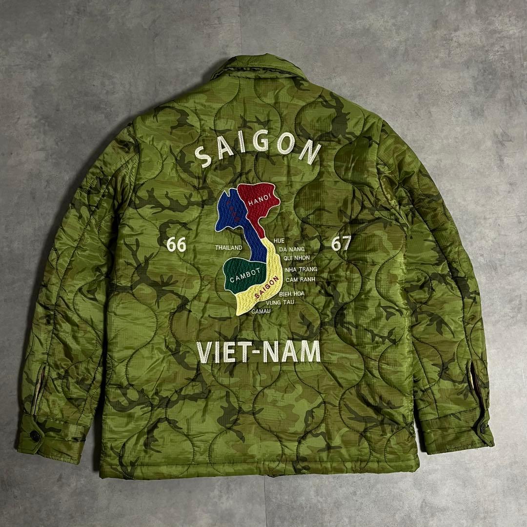 美品！HOUSTON ベトジャン　キルティングL 刺繍　中綿　ミリタリー　マップ