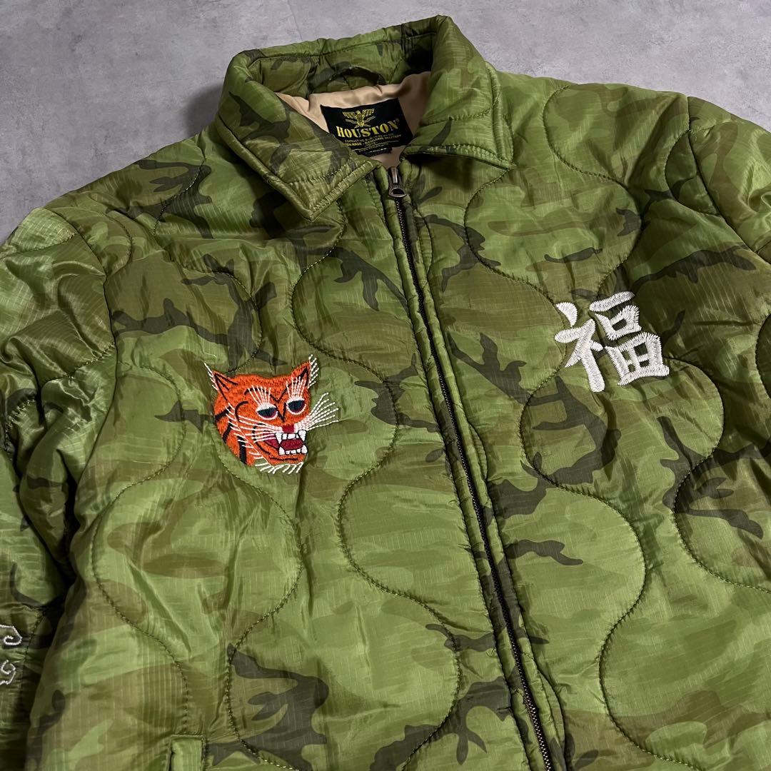 美品！HOUSTON ベトジャン　キルティングL 刺繍　中綿　ミリタリー　マップ