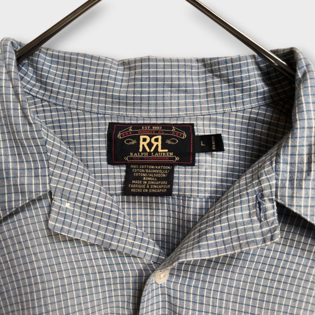【希少】90s RRL 三ツ星タグ チェック長袖シャツ L ブルー 【A191】
