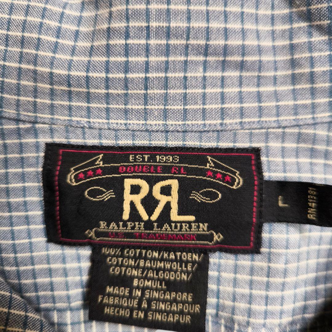 【希少】90s RRL 三ツ星タグ チェック長袖シャツ L ブルー 【A191】