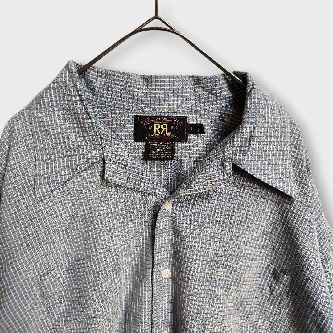 【希少】90s RRL 三ツ星タグ チェック長袖シャツ L ブルー 【A191】