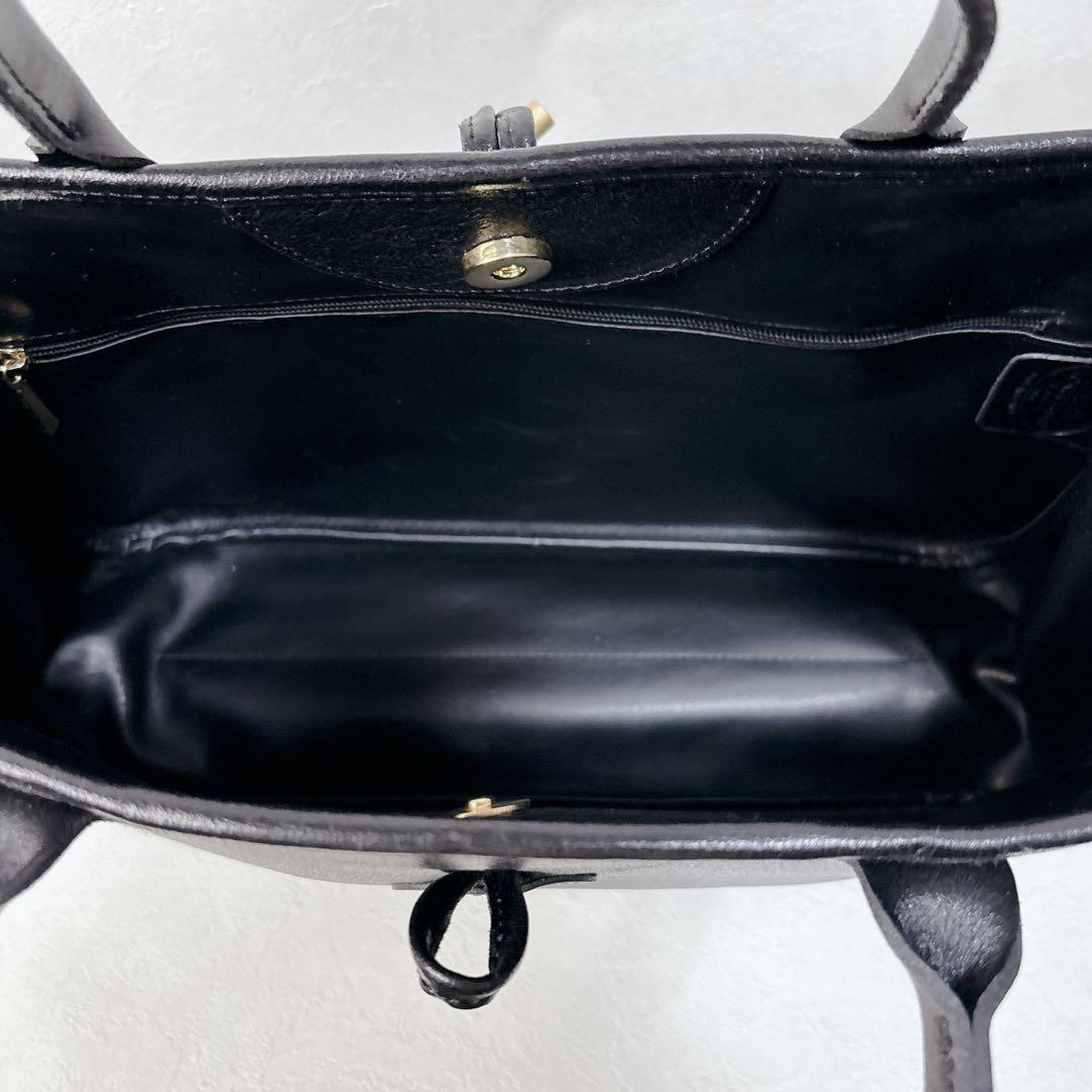 未使用に近い 極美品 LONGCHAMP ロゾ レザー トートバッグ 黒
