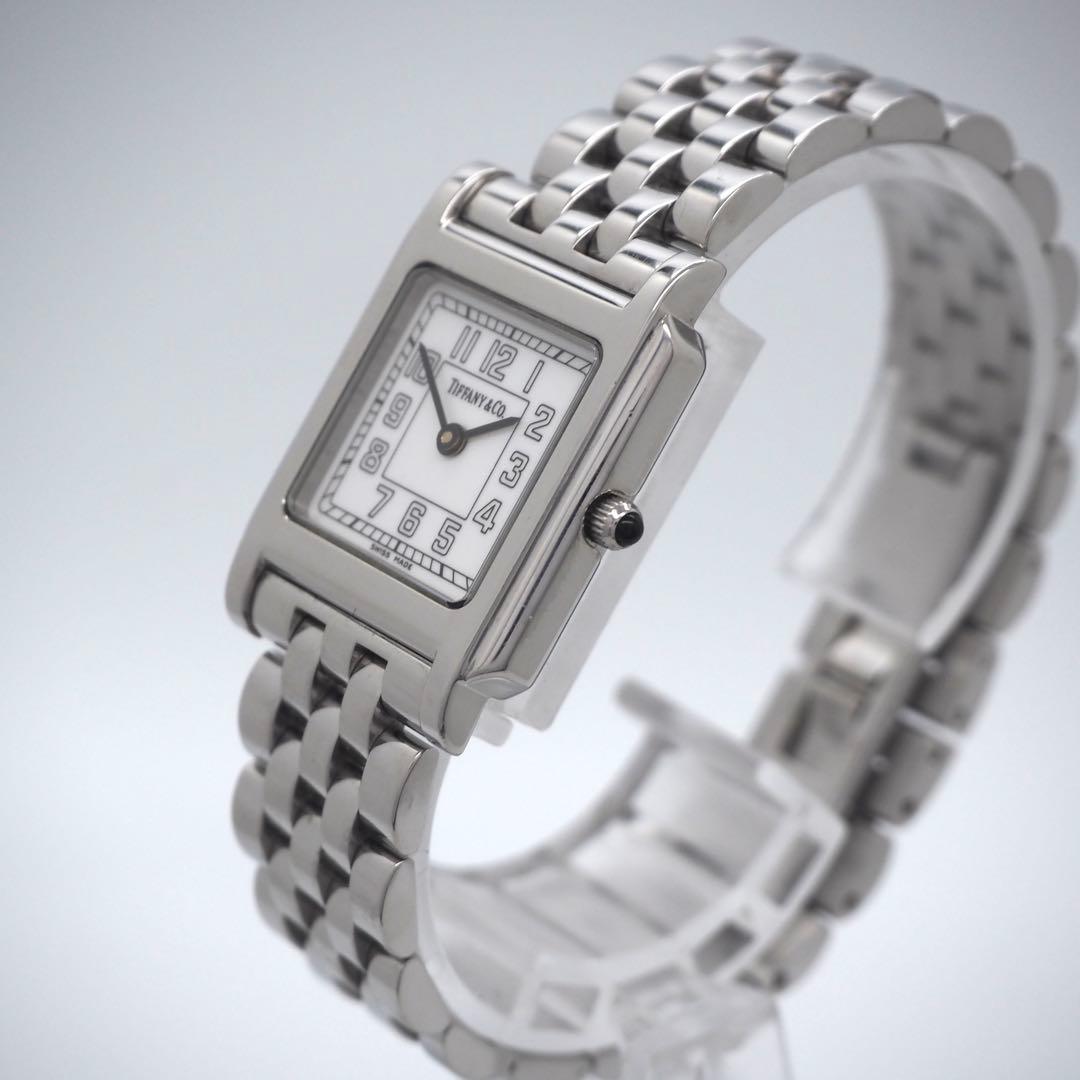 623 稼働　ティファニー　時計　クラシック　ホワイト　スクエア　レディース