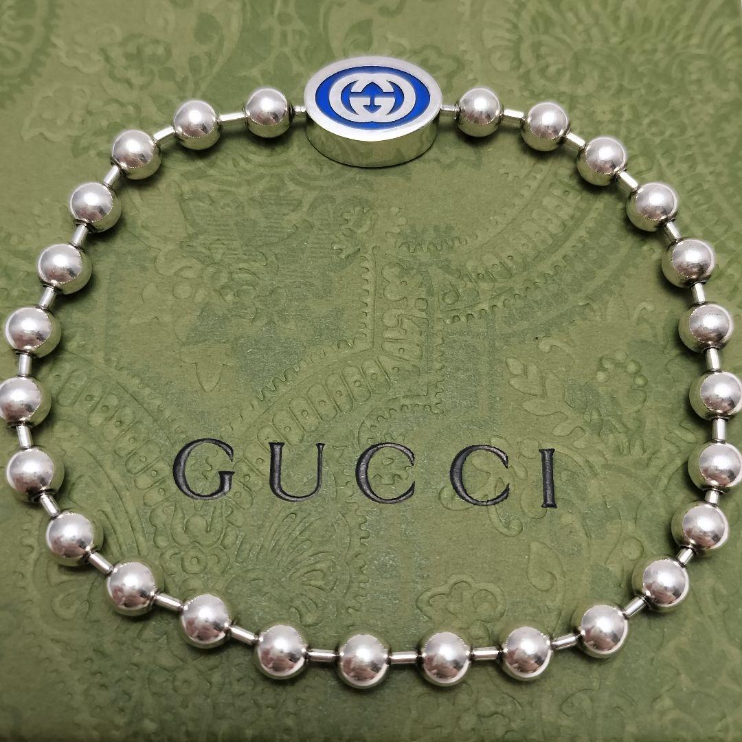 GUCCI グッチ インターロッキングG ブレスレット 18 ボールチェーン 青