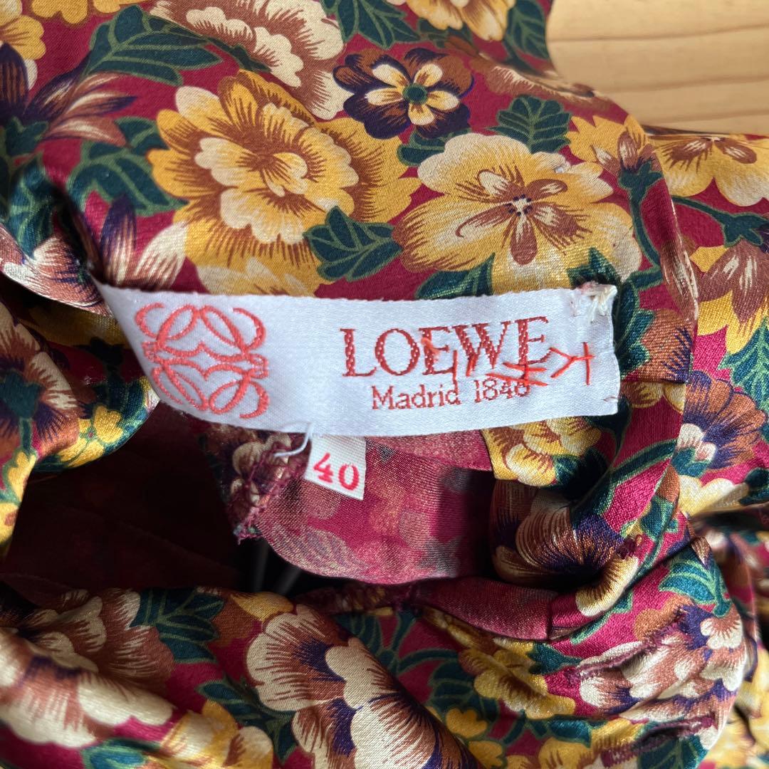 ヴィンテージ　LOEWE 花柄　クロップドシャツ　肩パッド　シルク100%