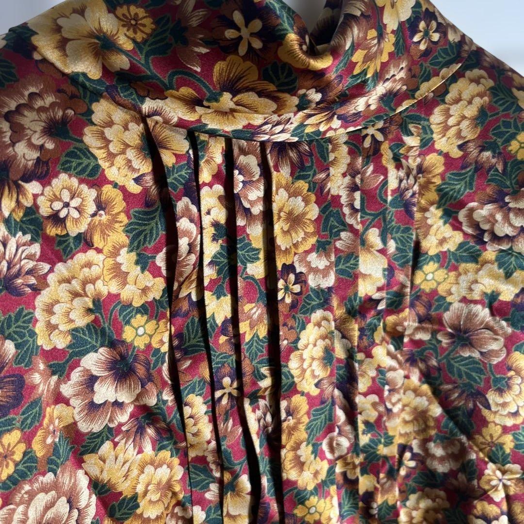 ヴィンテージ　LOEWE 花柄　クロップドシャツ　肩パッド　シルク100%