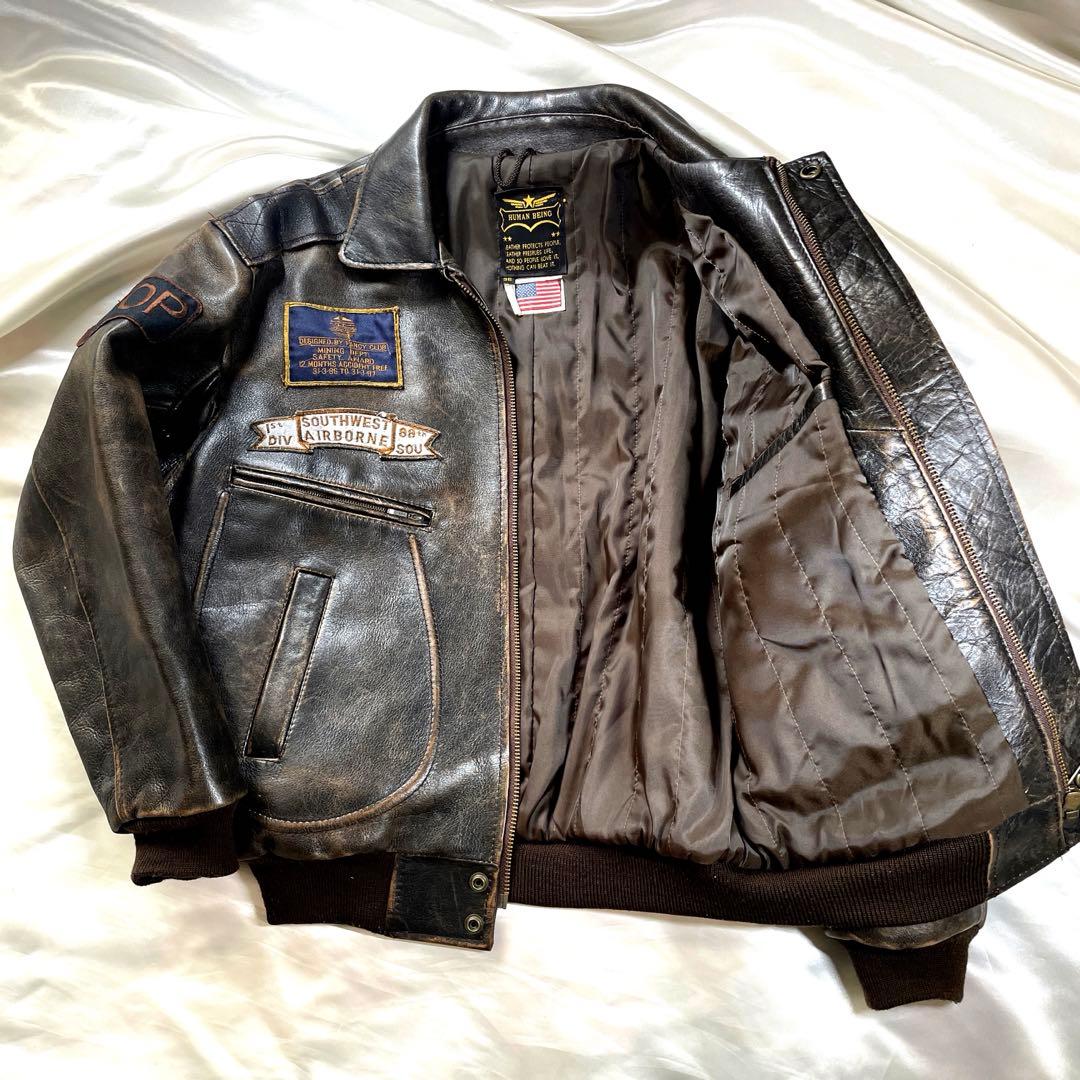 希少　HUMAN BEING レザー　A-2フライトジャケット　38 ブラウン