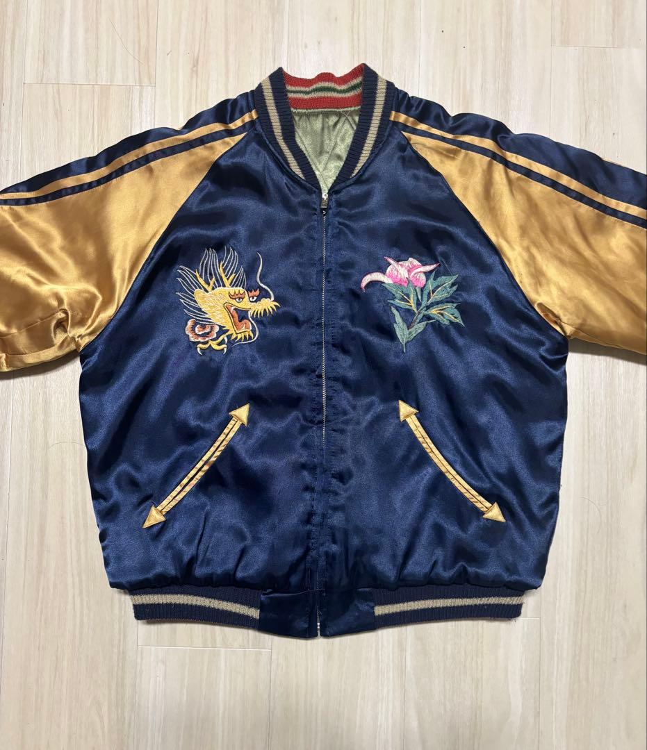 東洋　スカジャン　グアム 地図＆孔雀 刺繍