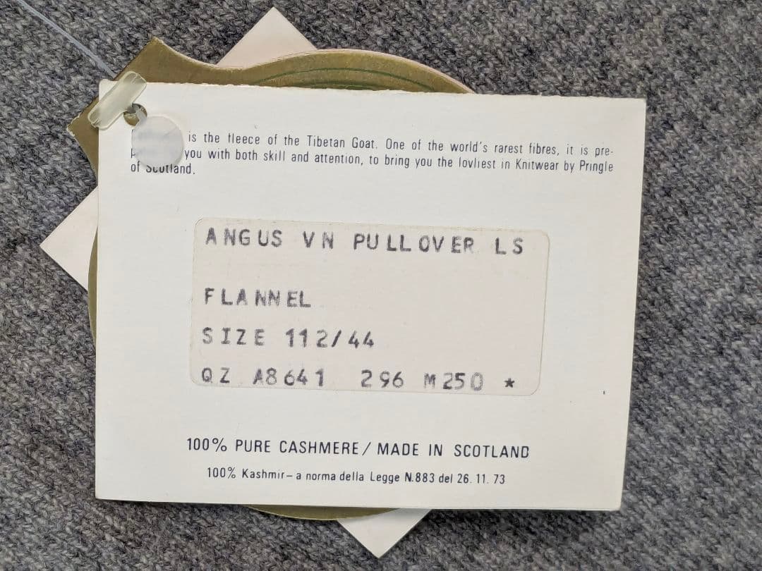 タグ付き Pringle メンズ カシミヤ Vネック セーター 112/44