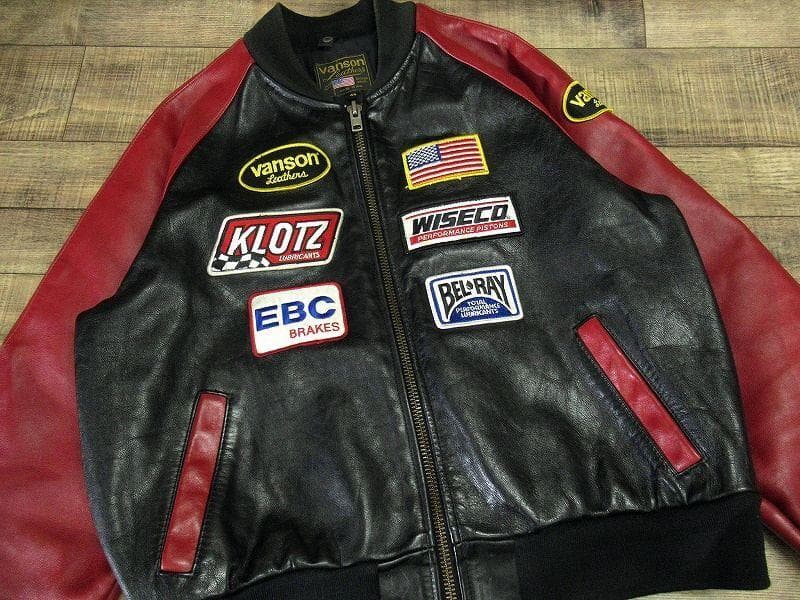 XXL USA製 バンソン TJP ワッペン装飾 レザー レーシング スタジャン