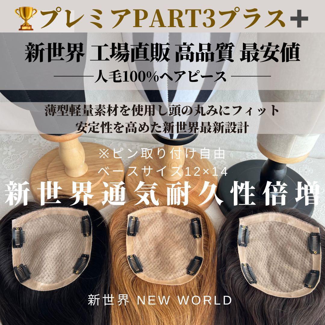人毛100%部分ウィッグ ヘアピース 白髪隠しトップピース　ブラウン