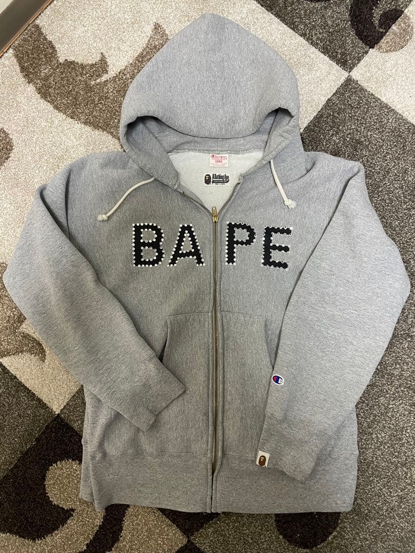A BATHING APE×champion ジップアップパーカー グレー