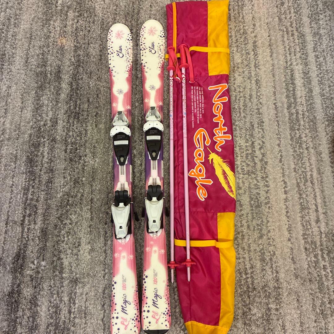 スキーセット　120㎝　elan ピンク　スキー板　ストック