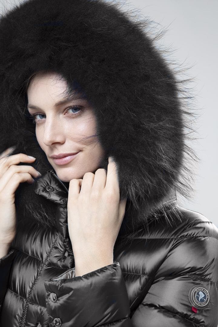 美品 CAPEHORN ケープホーン ロングダウンコート ラクーンファー 42紺