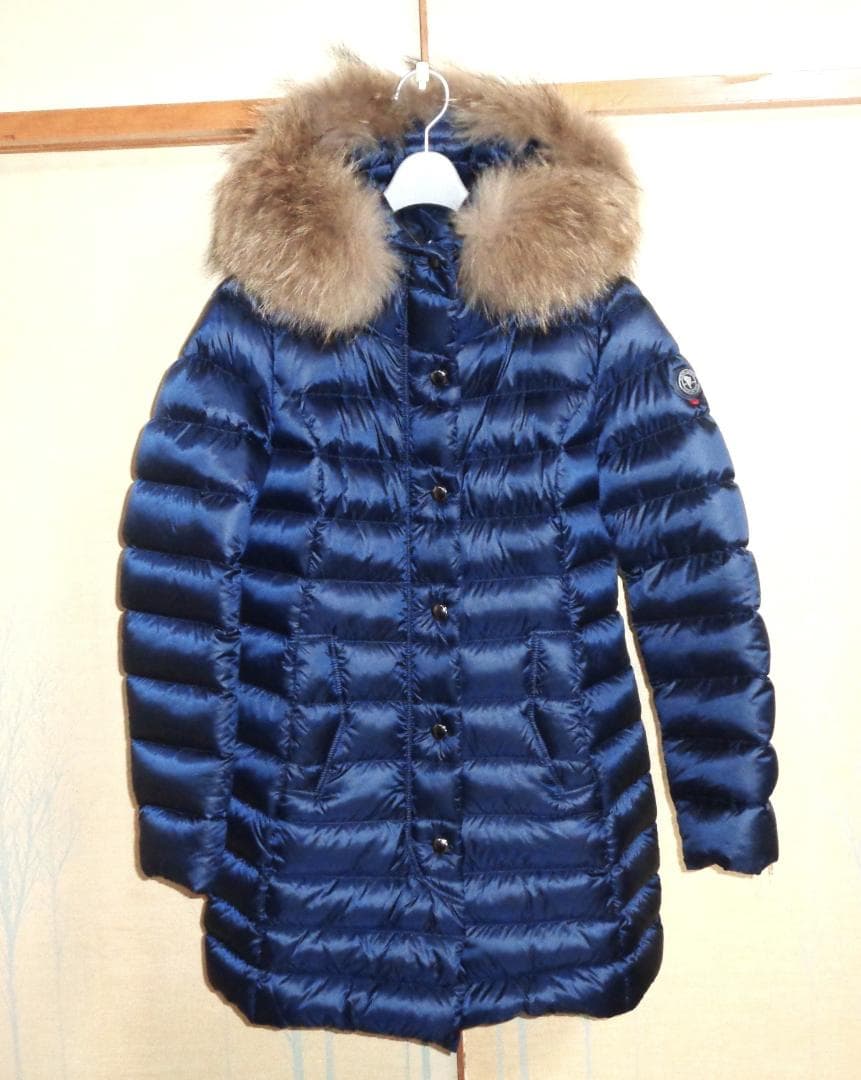 美品 CAPEHORN ケープホーン ロングダウンコート ラクーンファー 42紺