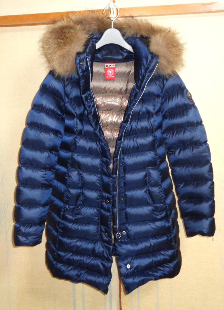 美品 CAPEHORN ケープホーン ロングダウンコート ラクーンファー 42紺