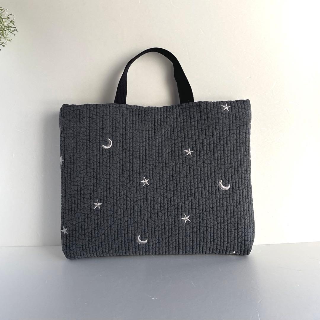 taka様　ヌビ　刺繍月星/ダークグレー　レッスンバック　上履き入れ　体操着袋