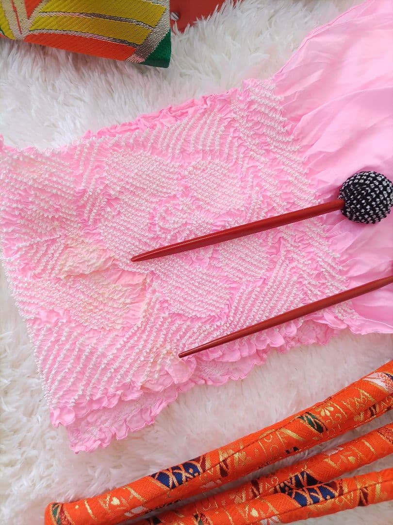 七五三用赤い花柄着物セット　フルセット　7歳　華やか　作り帯