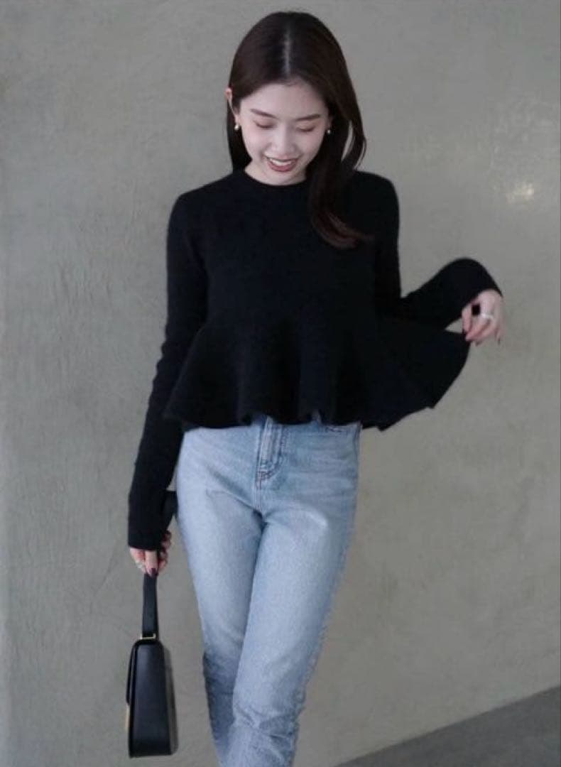 【ánuans】ペプラムショートニットトップス　BLACK / 1