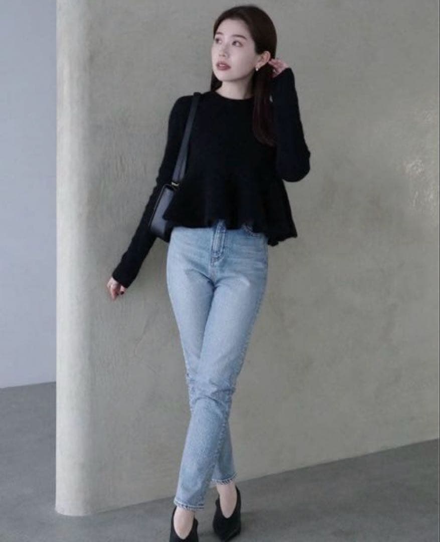 【ánuans】ペプラムショートニットトップス　BLACK / 1