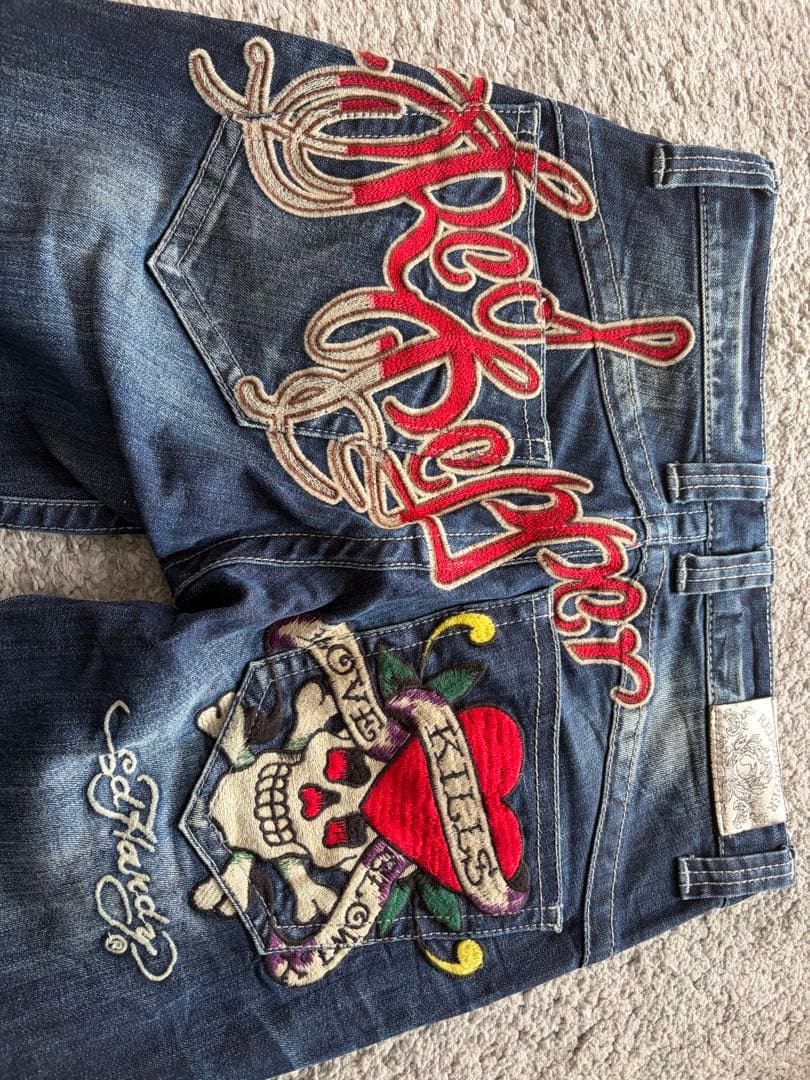 い様レッドペッパーエドハーディー コラボ デニムロゴ刺繍 28 スカル y2k