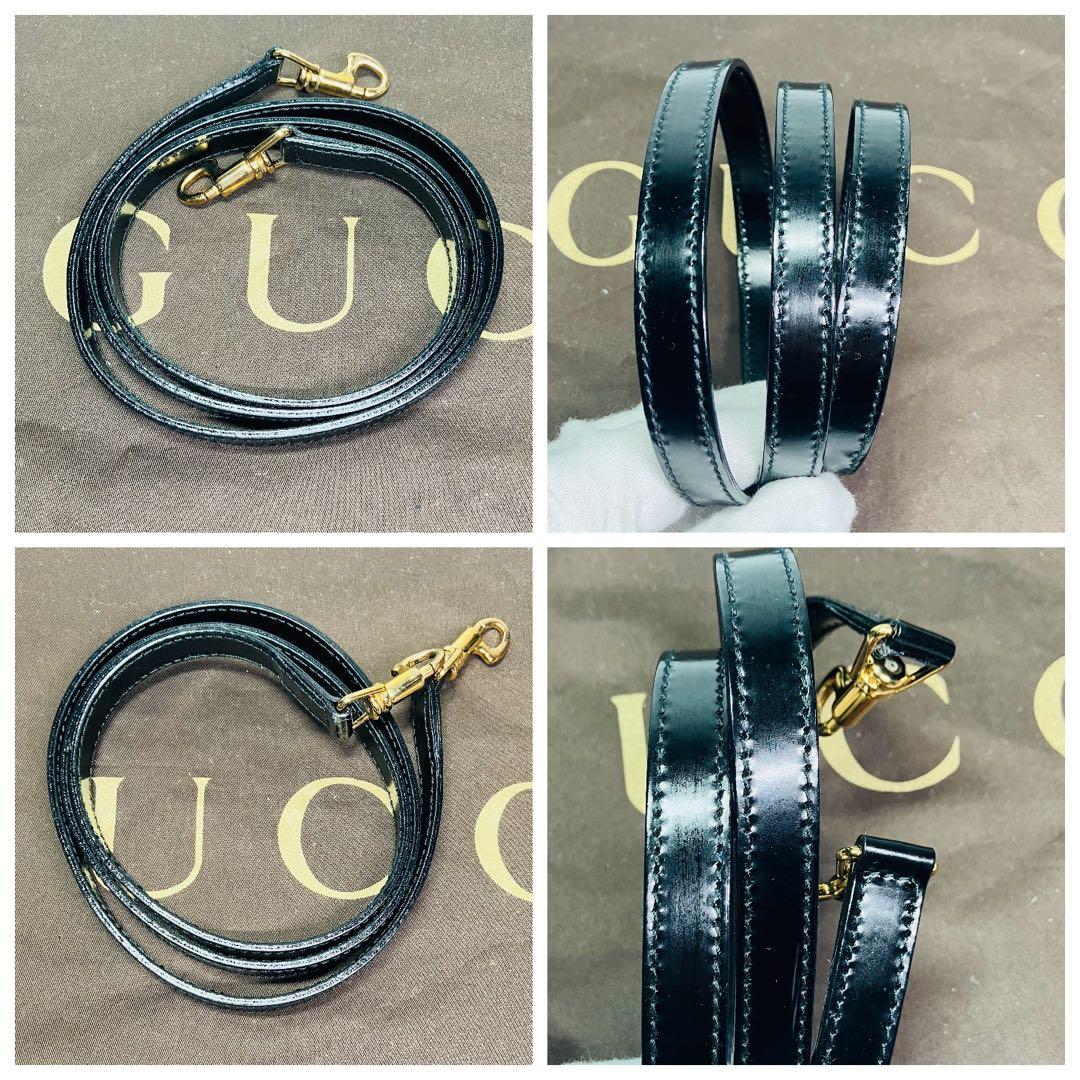 美品　グッチ2wayショルダーバニティバッグ　バンブーエナメルパテントレザー黒