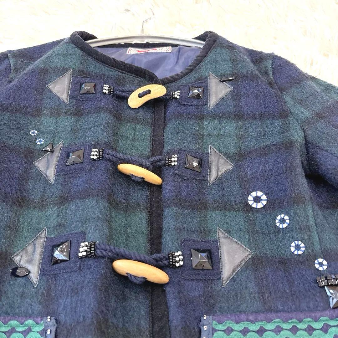 OLLEBOREBLA チェック柄 ダッフルコート風 ウール混 ジャケット