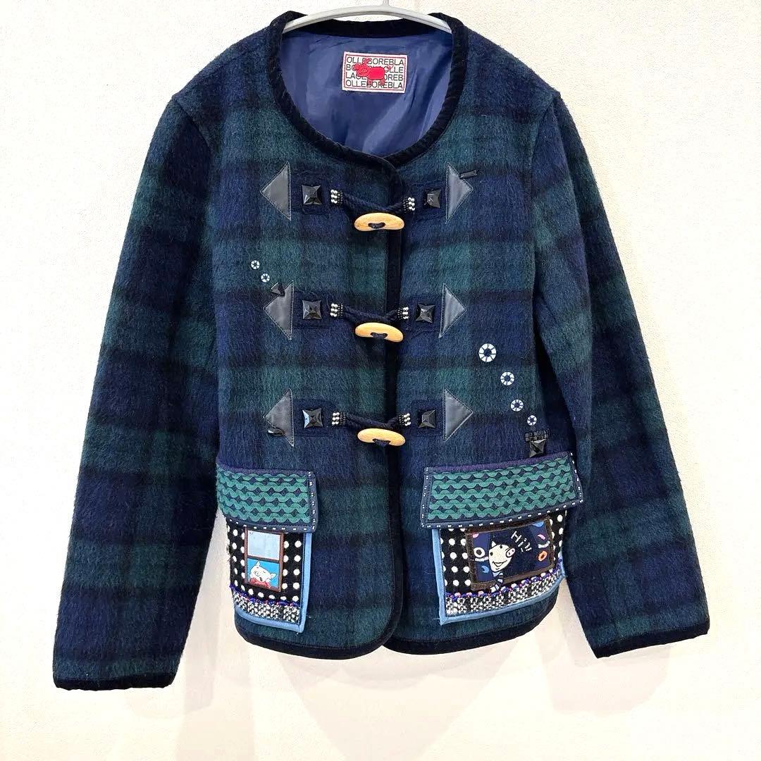 OLLEBOREBLA チェック柄 ダッフルコート風 ウール混 ジャケット