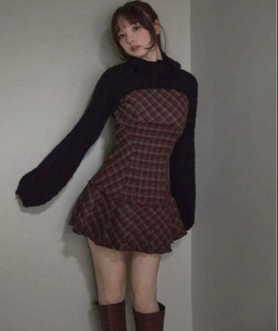 ワンピース andmary Lulu check set mini dress red