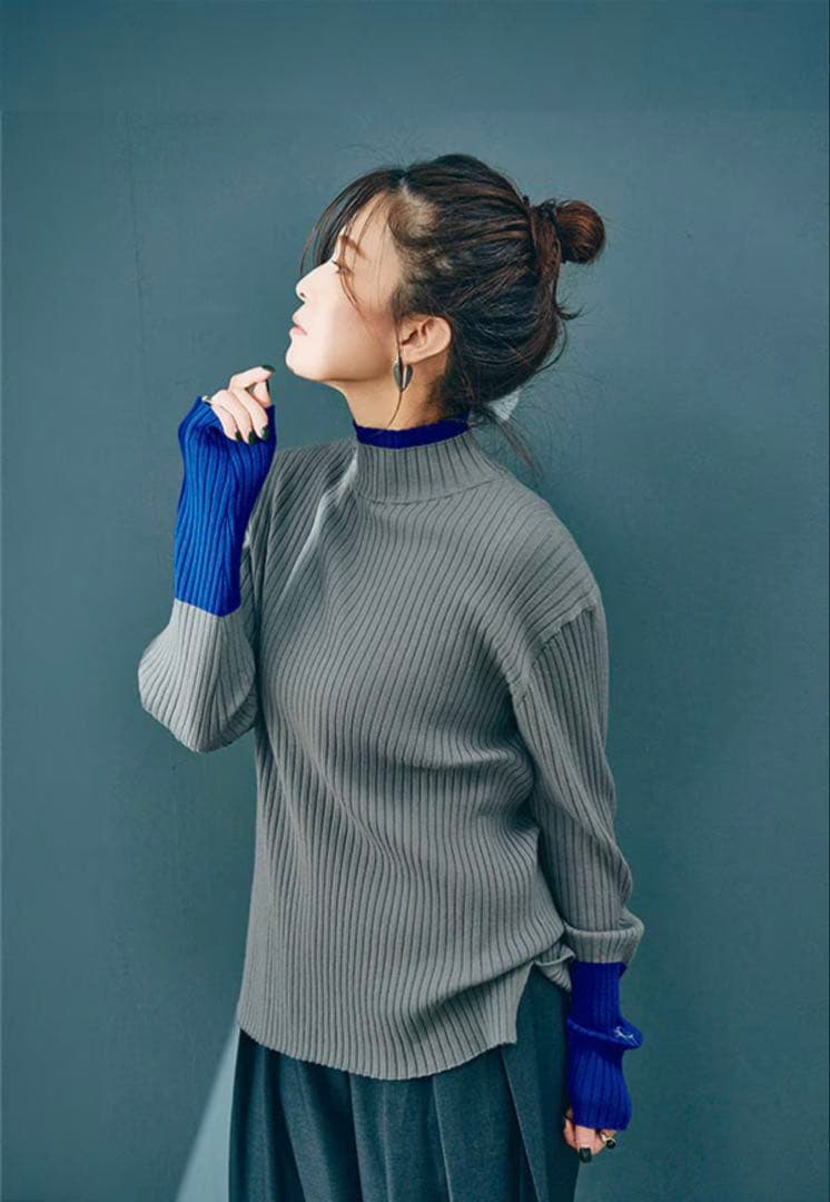 Bicolor Rib Knit/バイカラー リブ ニット Gray×Blue