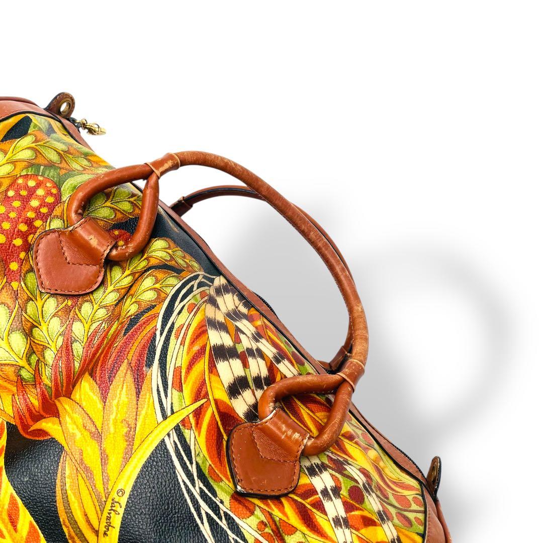 良品 Ferragamo ボストンバッグ PVC ボタニカル 2way 花柄