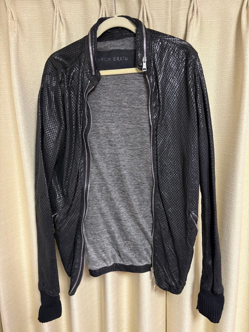 ジョルジオブラット！！メッシュレザー ブラック シングルライダースジャケット