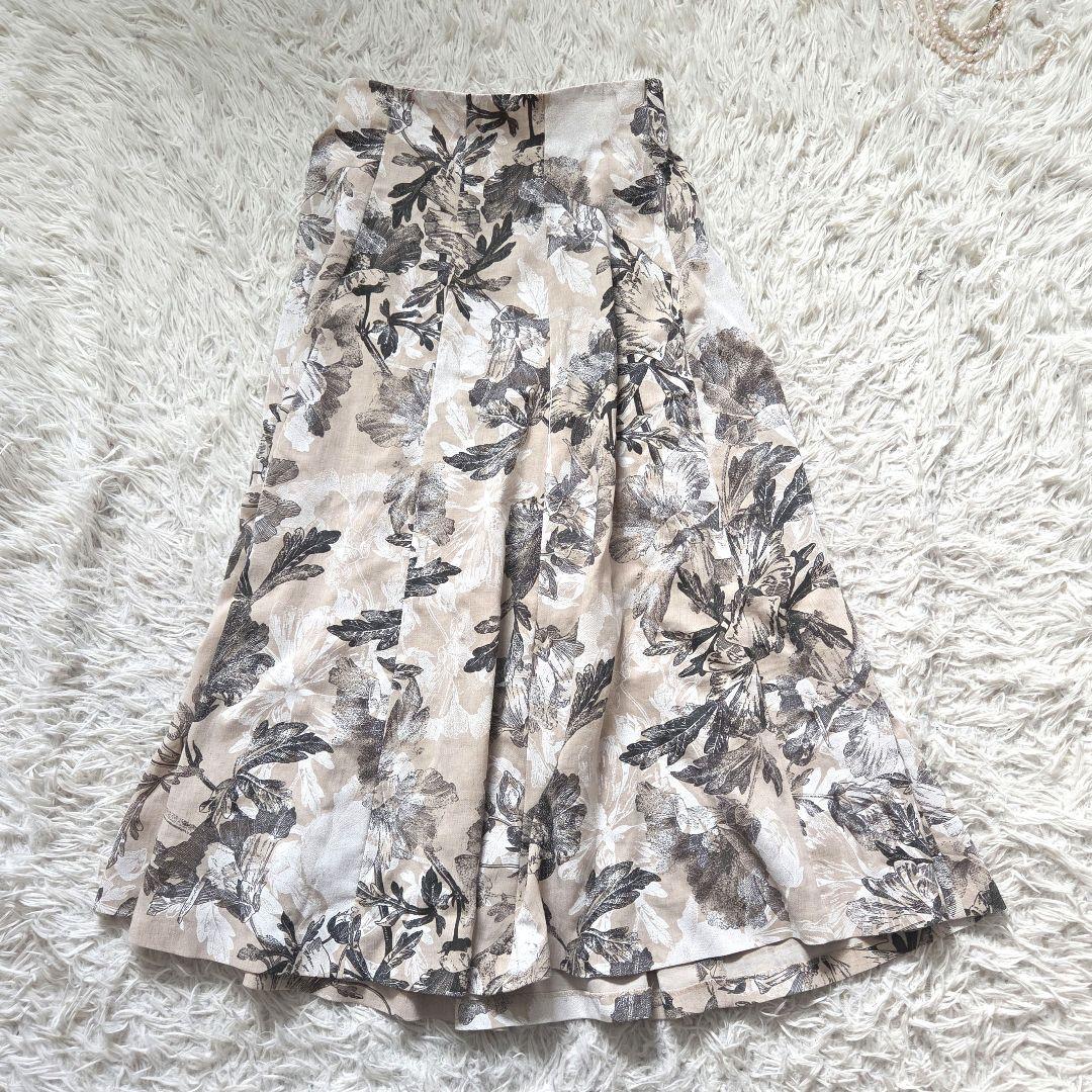 ANAYI リネンポリフラワー フレアスカート ジャガード　ロング　アナイ