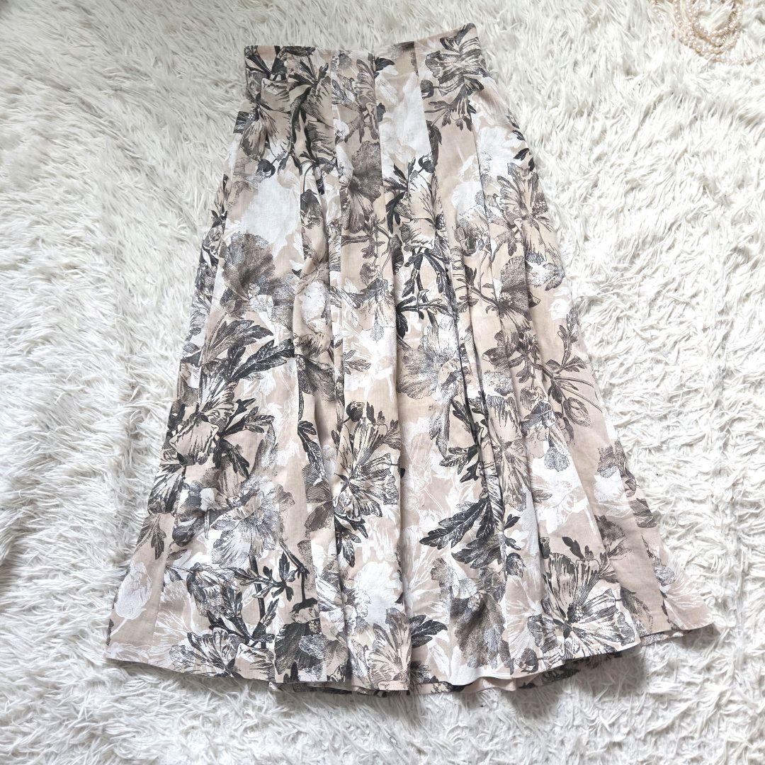 ANAYI リネンポリフラワー フレアスカート ジャガード　ロング　アナイ