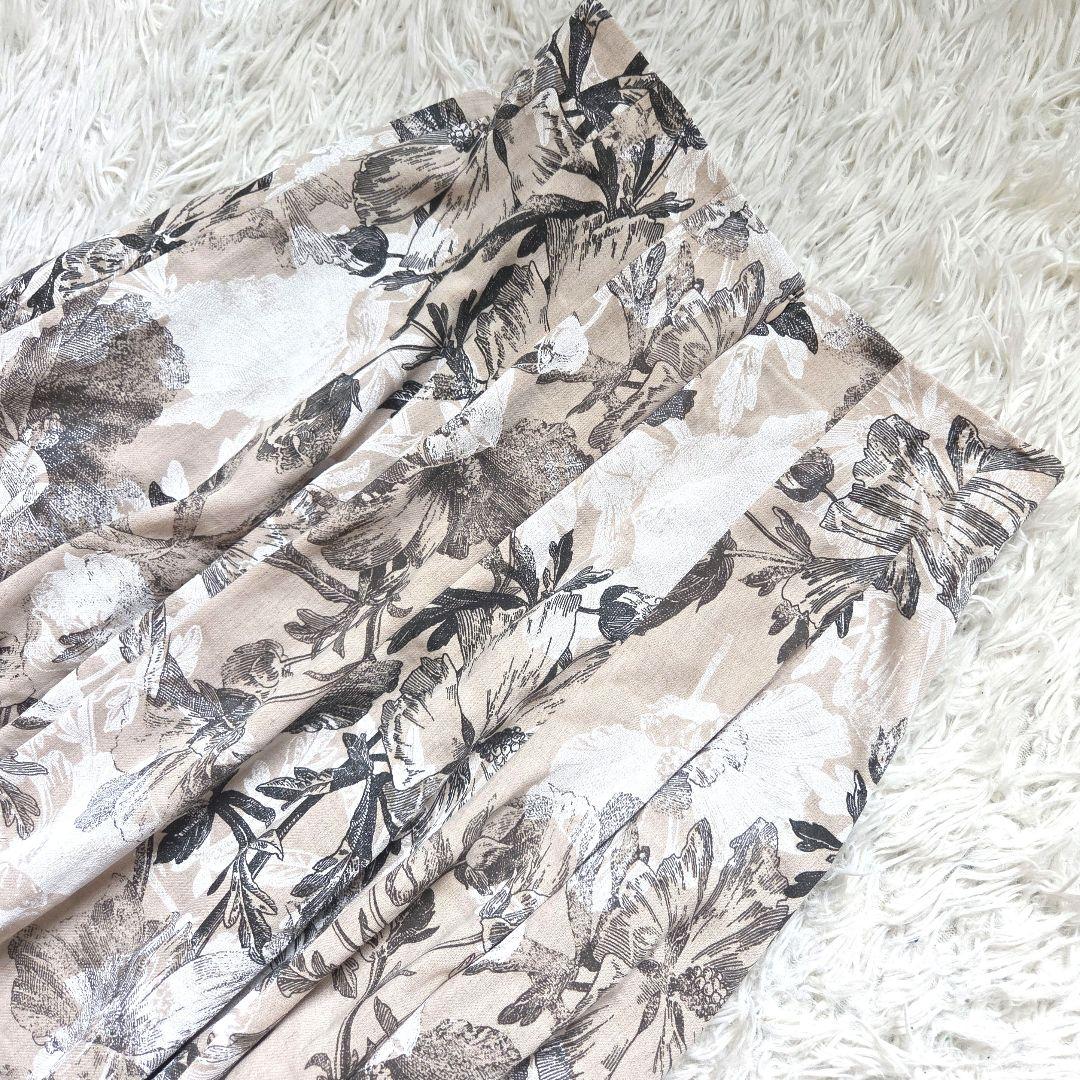 ANAYI リネンポリフラワー フレアスカート ジャガード　ロング　アナイ