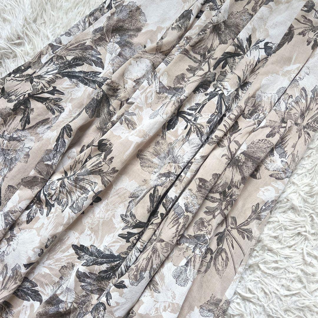 ANAYI リネンポリフラワー フレアスカート ジャガード　ロング　アナイ