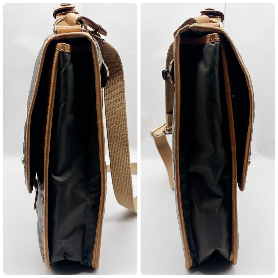 美品 ハンティングワールド バチュークロス×レザーメッセンジャーバッグ ハンド