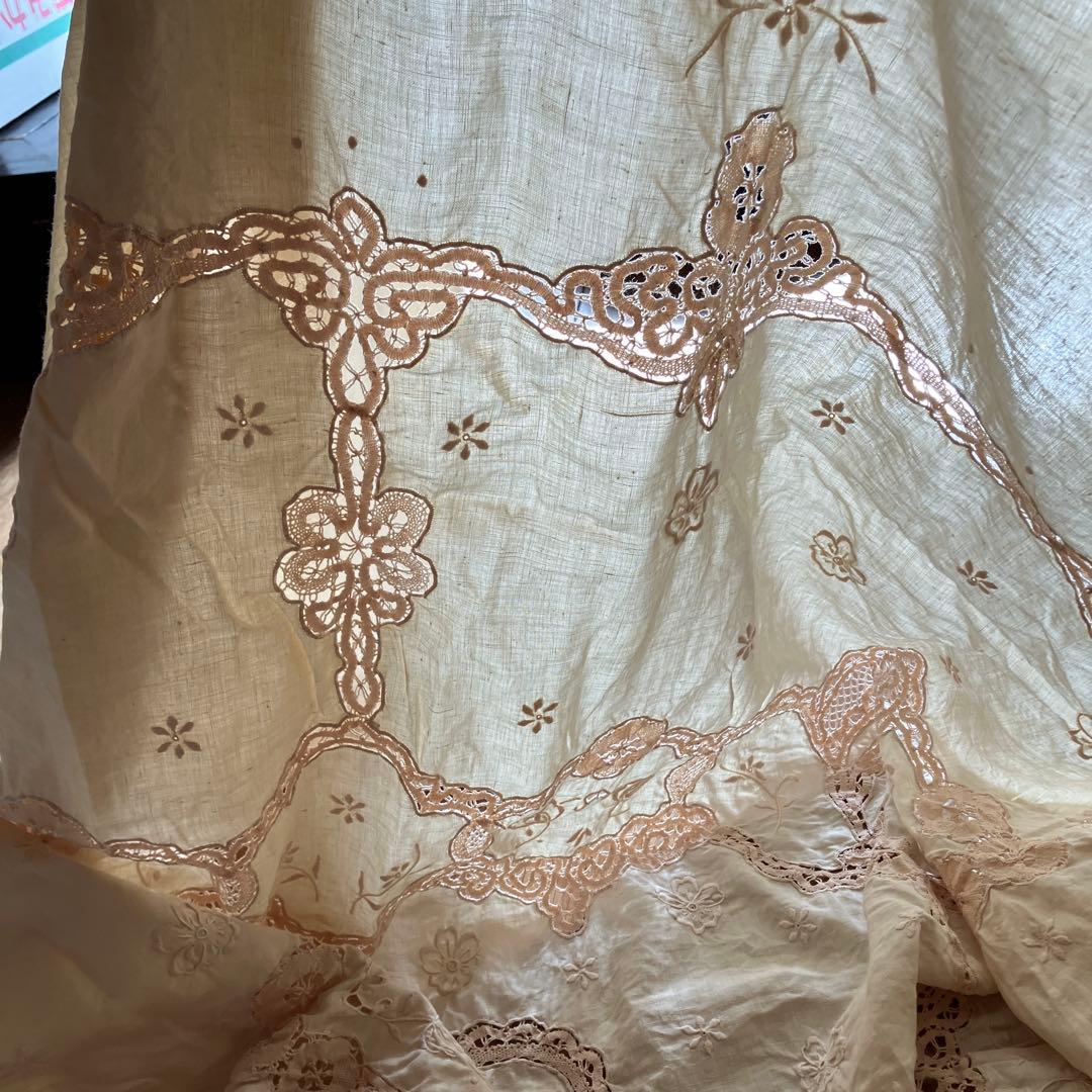 アンティーク　ヴィンテージ　ベージュ　レース (ベッドカバーレース) 綿