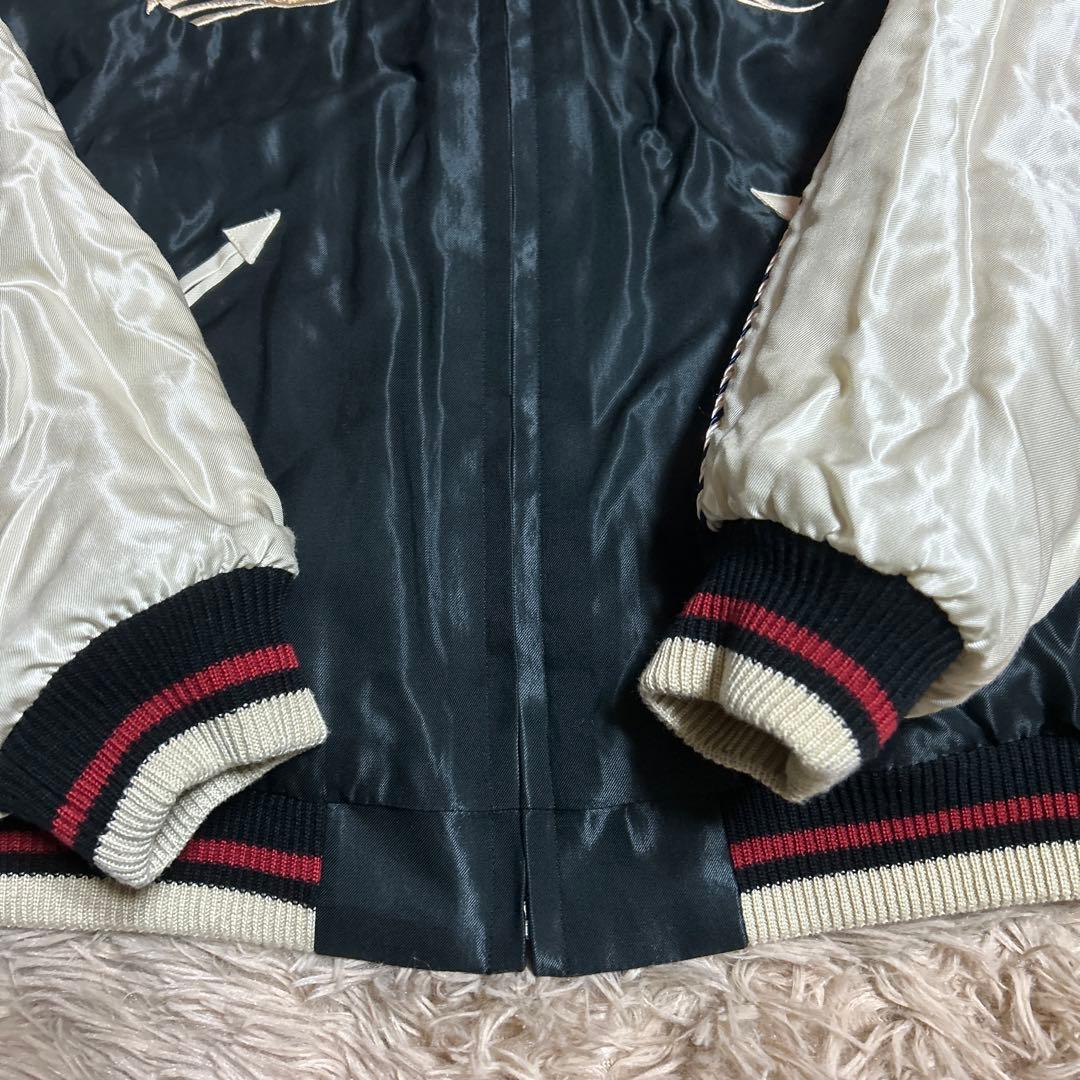 テーラー東洋スカジャンLブラックxピンク虎xドラゴンx鷹ロカビリー キルティング