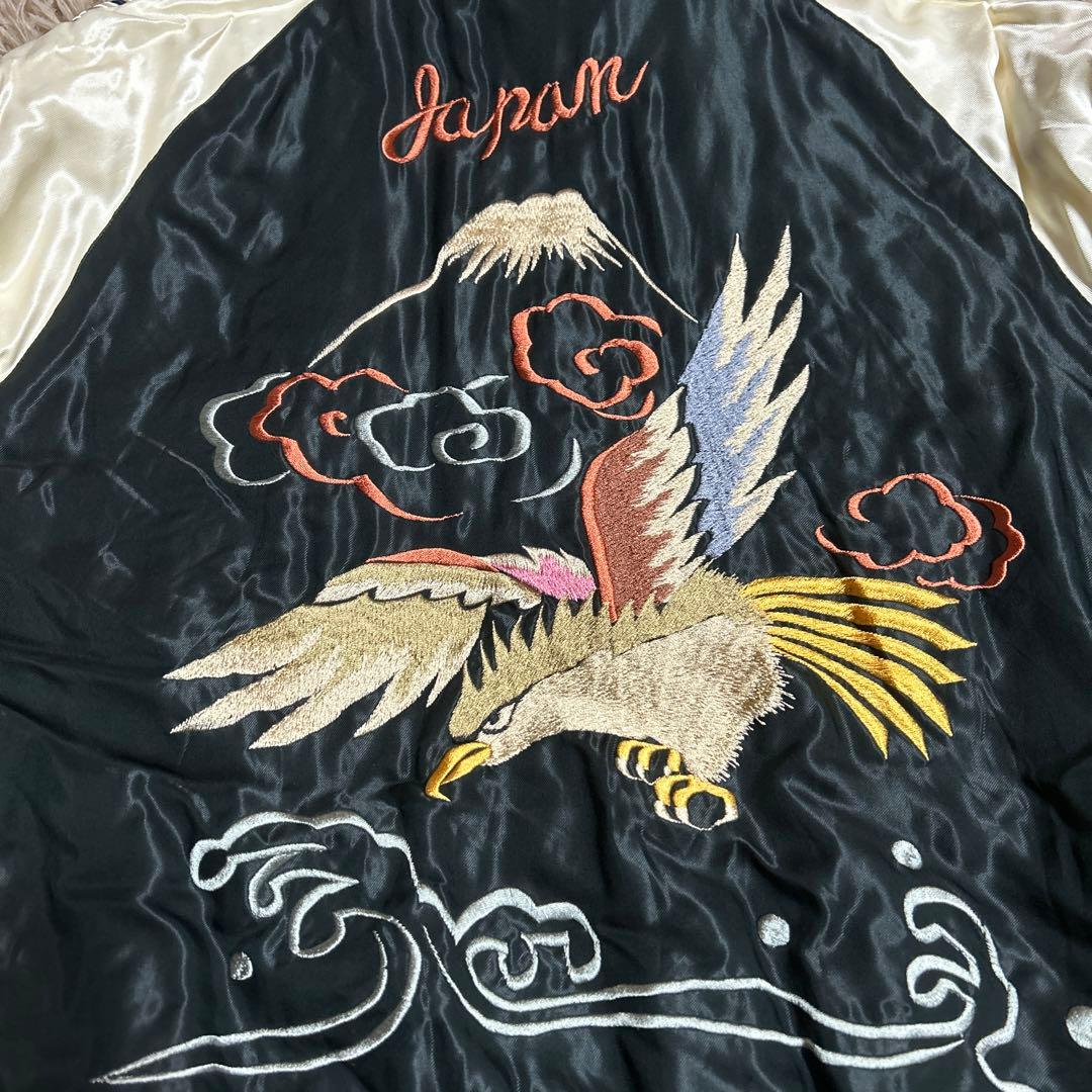 テーラー東洋スカジャンLブラックxピンク虎xドラゴンx鷹ロカビリー キルティング