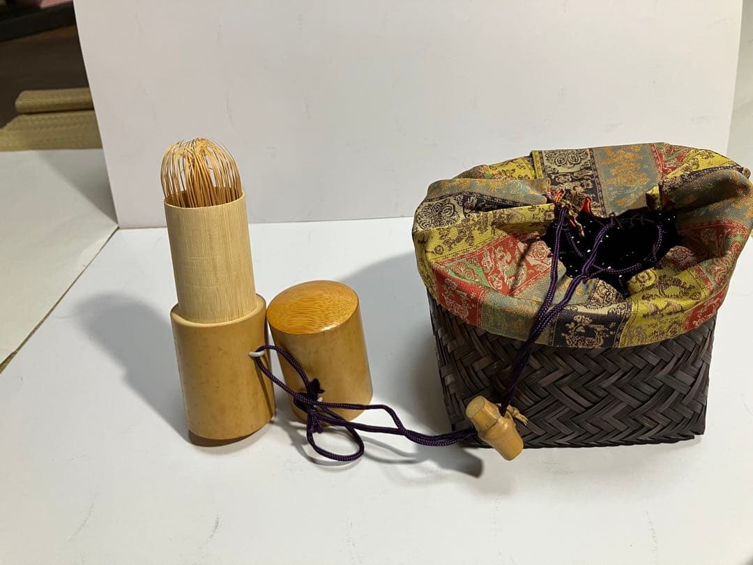 抹茶野点籠セット茶碗3個茶筅入り