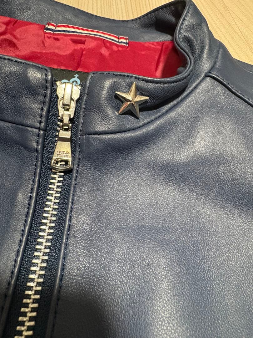 GUILD PRIME 羊革 シングルライダースジャケット レザー ブルー　青