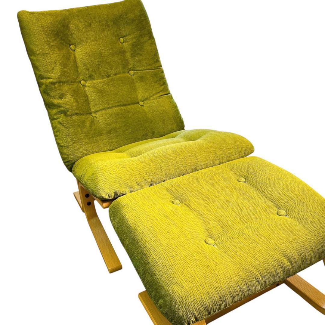 【★美品★】富士ファニチア　パーソナルチェア　オットマン付き　グリーン　おしゃれ