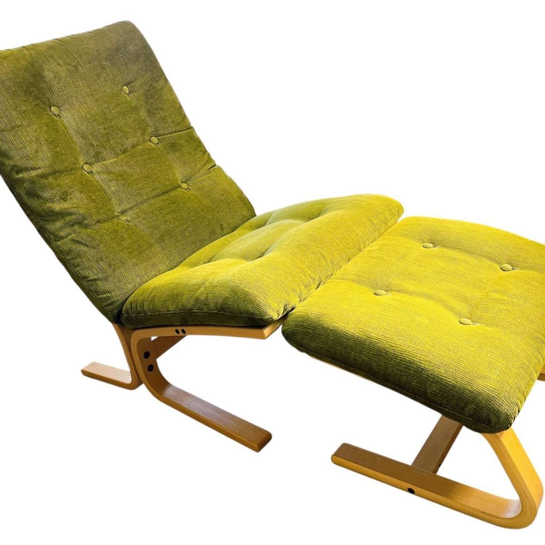 【★美品★】富士ファニチア　パーソナルチェア　オットマン付き　グリーン　おしゃれ