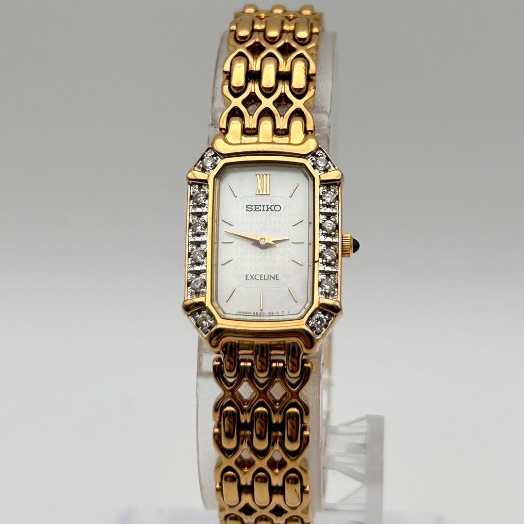 【稼働】SEIKO エクセリーヌ ベゼルダイヤ シェル文字盤 2E20-7460
