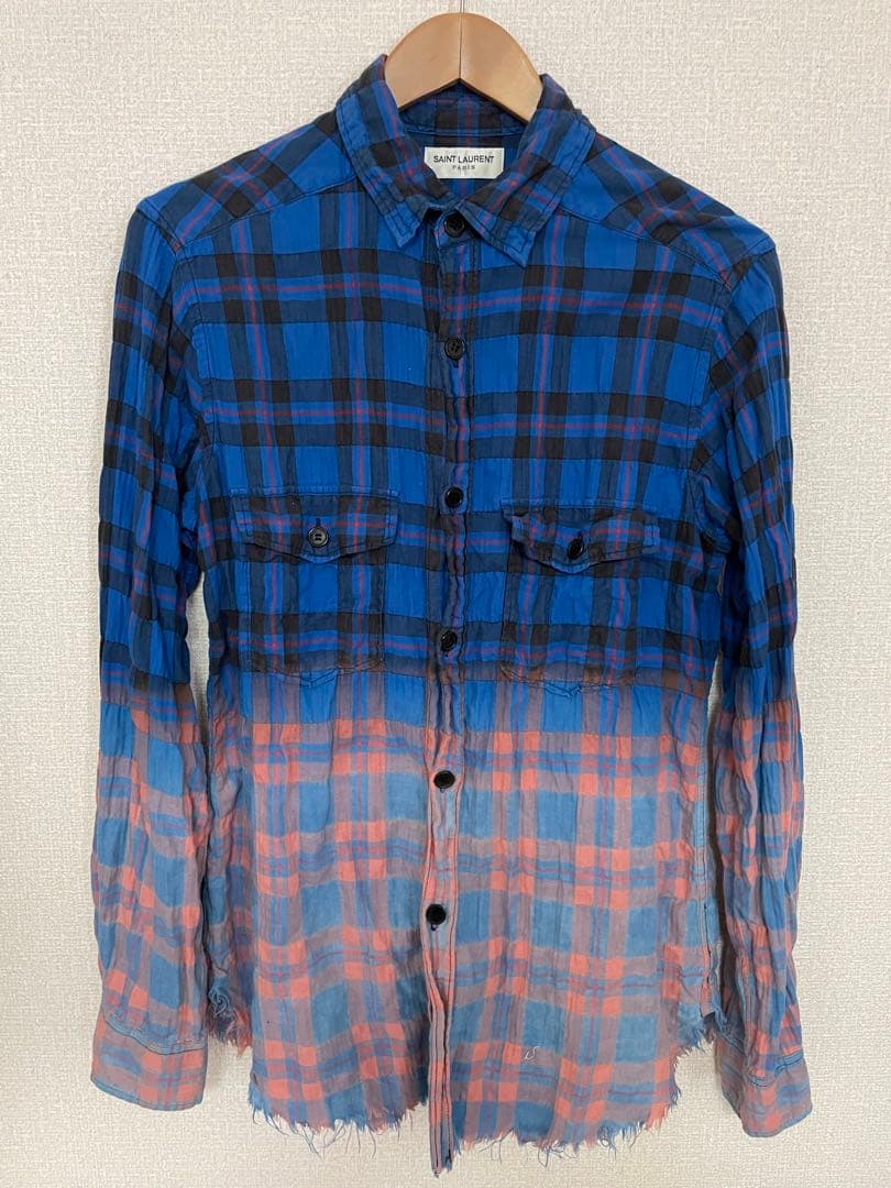 キムタク着用Saint Laurent Paris グラデーションチェックシャツ