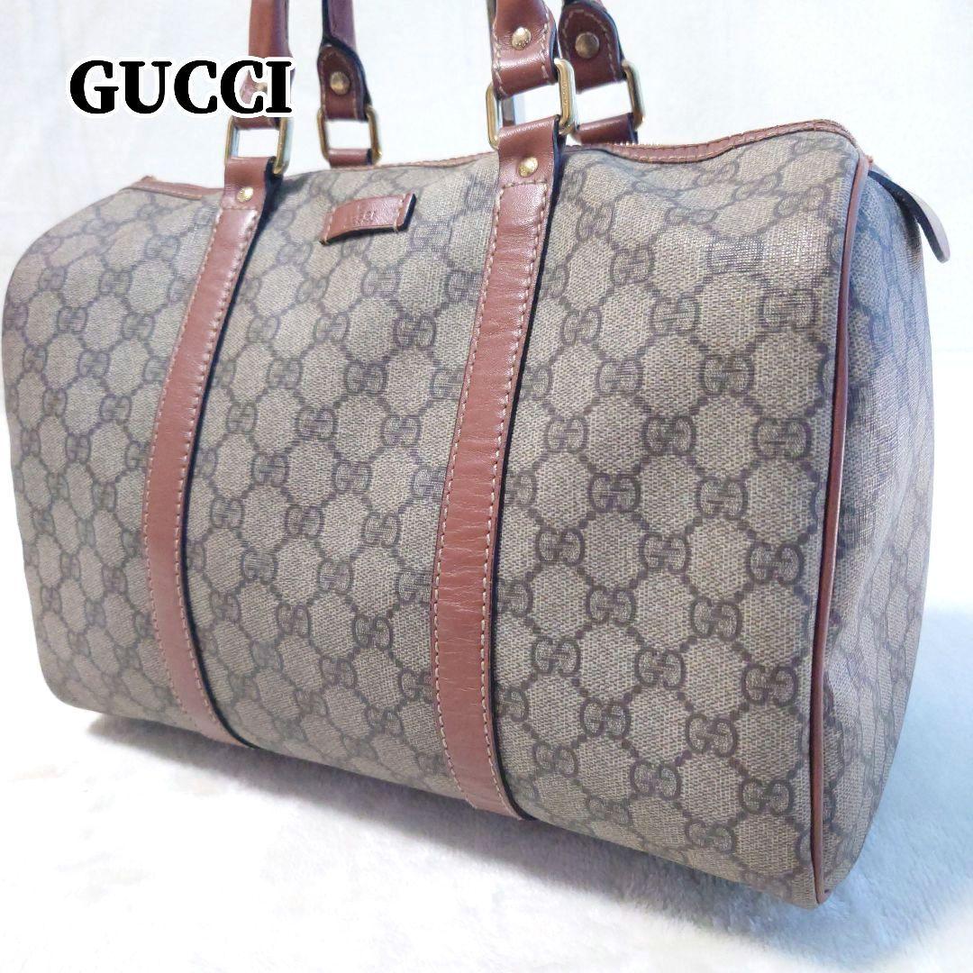 【美品】グッチ ミニボストンバック GGスプリーム アビー ブラウン系 ゴールド