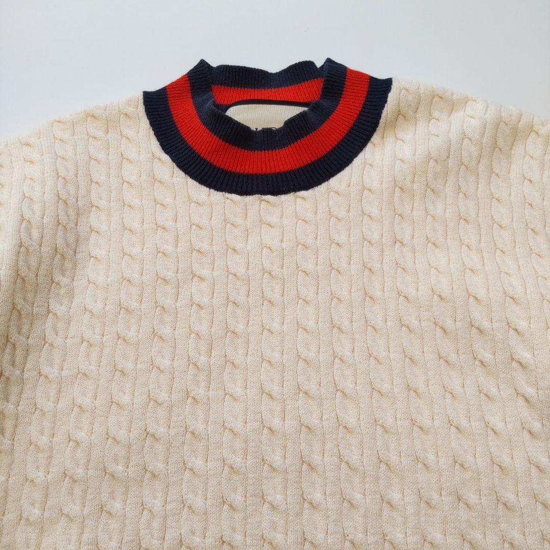 美品 グッチ シェリーライン 半袖 ケーブル コットン ニット トップス XS