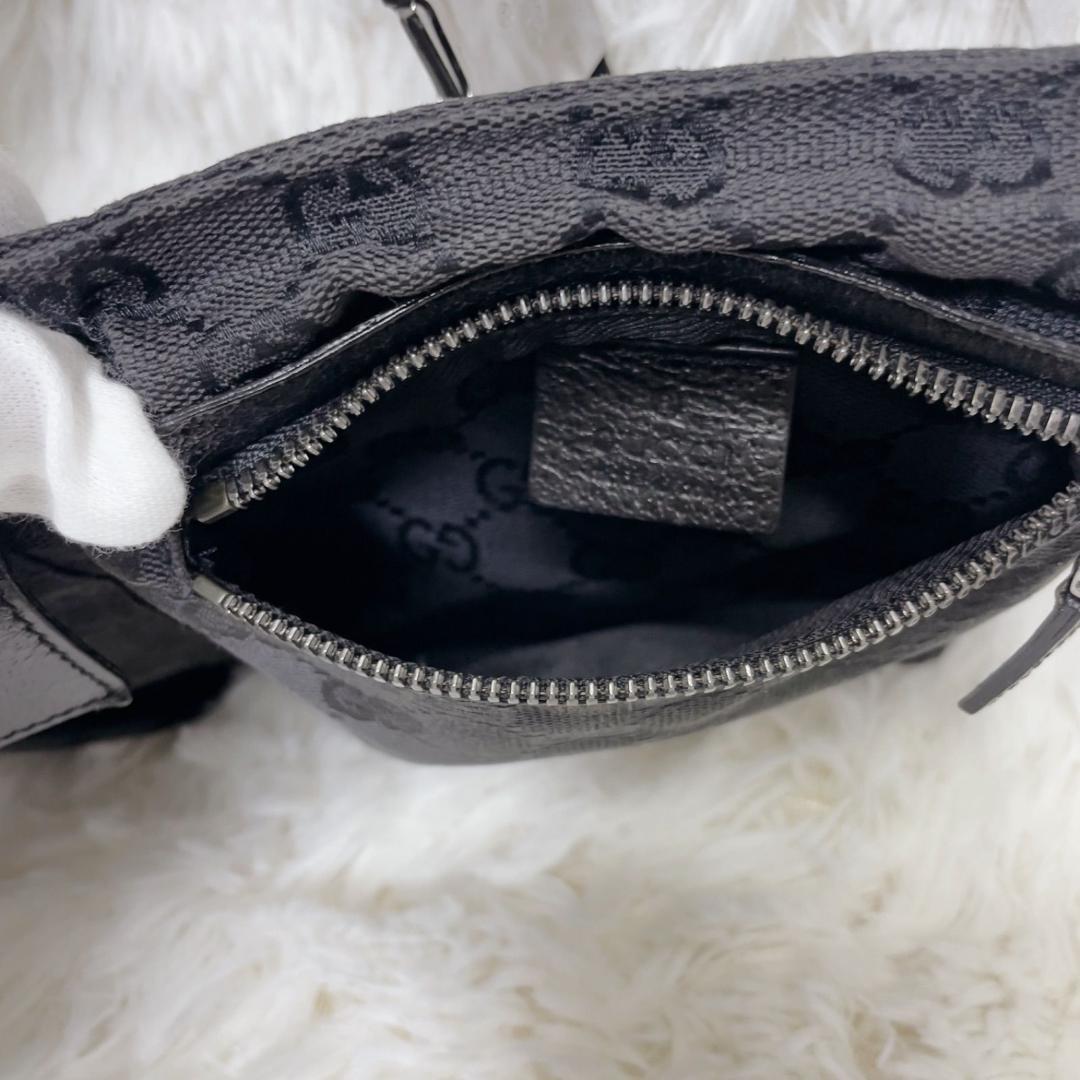 グッチ ボデイバッグ レザー ブラック GGキャンバス ウエストポーチ フラッペ